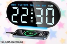 Despertador digital con pantalla LED grande y luz nocturna regulable, ¡precio rebajado para que no pierdas más minutos! Aprovecha esta oferta única antes de que se agote.