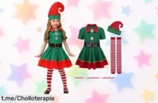 Disfraz de Navidad para niñas estilo elfa verde: caída de precio irresistible y un ofertón limitado que hará brillar su sonrisa estas fiestas. ¡No te quedes sin él!
