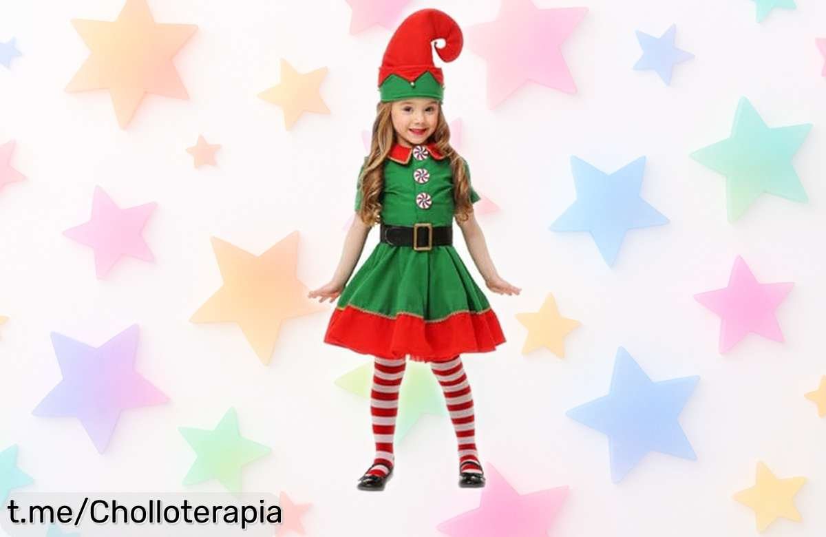 Disfraz de elfo de Navidad para niña con gorro y medias, aprovecha ya este super chollo que hará brillar la magia navideña en cada fiesta. ¡No te quedes sin el tuyo!