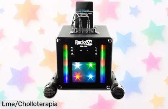 Diviértete a lo grande con la máquina de karaoke Bluetooth RockJam, ¡con dos micrófonos y luces LED! Precio rebajado por tiempo limitado. La fiesta empieza ahora, no te quedes sin tuya.