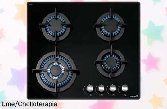 Encimera de gas CATA negra con 4 quemadores potentes, precio rebajado ¡Super chollo para que cocines fácil y delicioso en tu hogar! No dejes pasar esta oportunidad única.