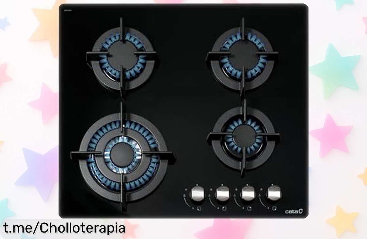 Encimera de gas CATA negra con 4 quemadores potentes, precio rebajado ¡Super chollo para que cocines fácil y delicioso en tu hogar! No dejes pasar esta oportunidad única.
