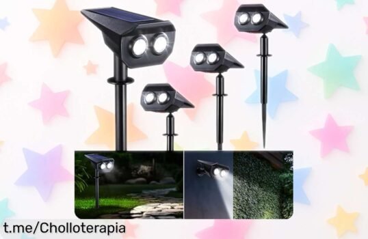 Focos solares led para exterior, pack de 4 luces potentes a precio rebajado para iluminar tus noches mágicas. ¡Dale vida a tu jardín antes de que se acabe esta oferta!