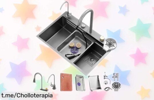 Fregadero de cocina gris super espacioso y resistente con grifo giratorio, ¡rebajado a precio loco! Llévate este chollo antes que se agote, te hará la vida más fácil en la cocina.