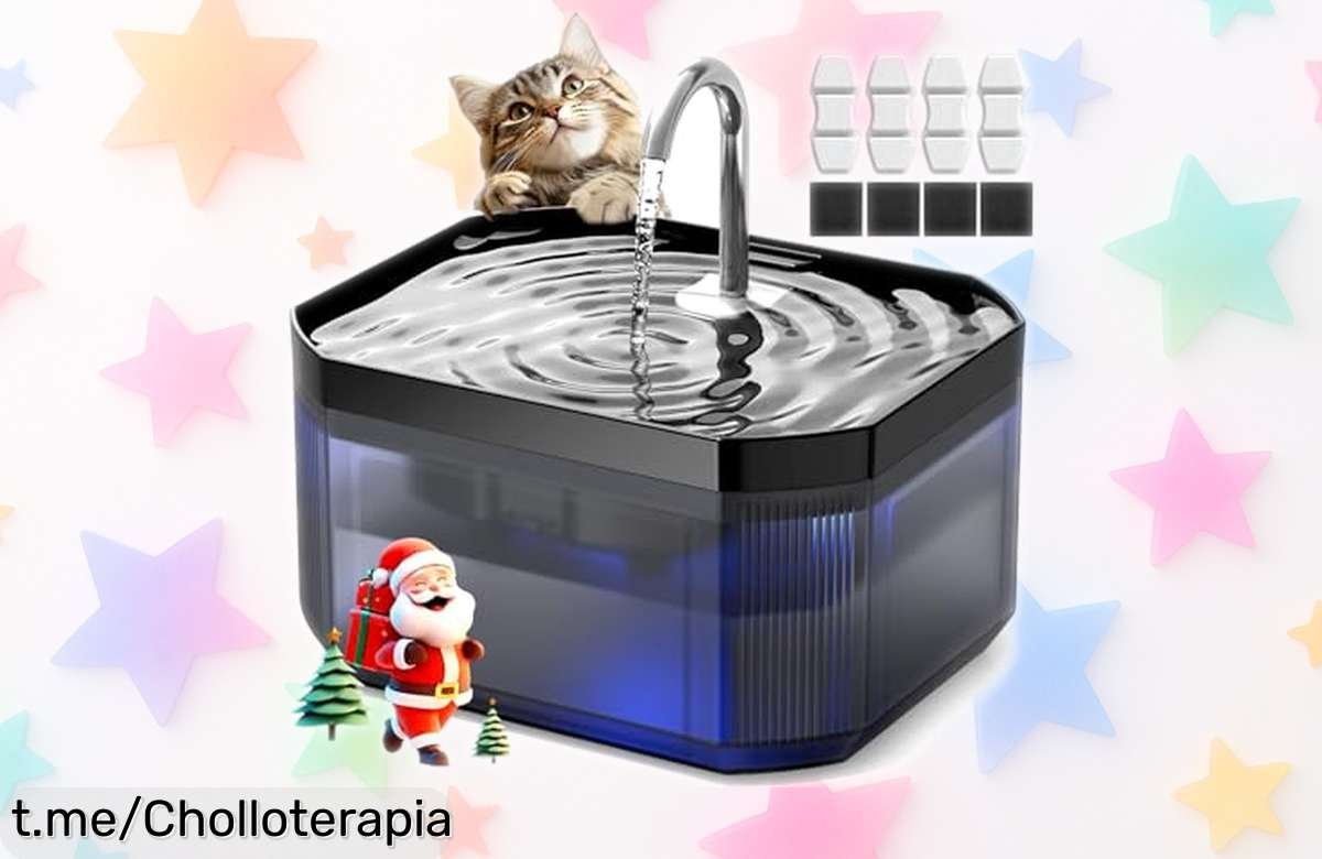 Fuente para gatos con filtración de 5 etapas y luz LED a precio muy bajo, ¡asegura agua fresca todo el día! Aprovecha este super chollo que hará feliz a tu peludito.