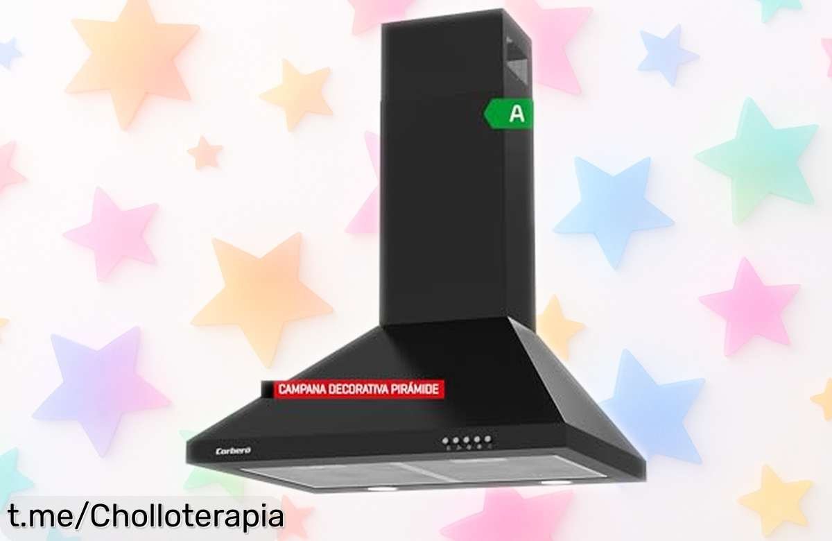 Impresionante campana decorativa pirámide Corberó, diseño negro y potencia increíble para un hogar libre de humos. Aprovecha este super chollo antes que desaparezca, tu cocina se lo merece.