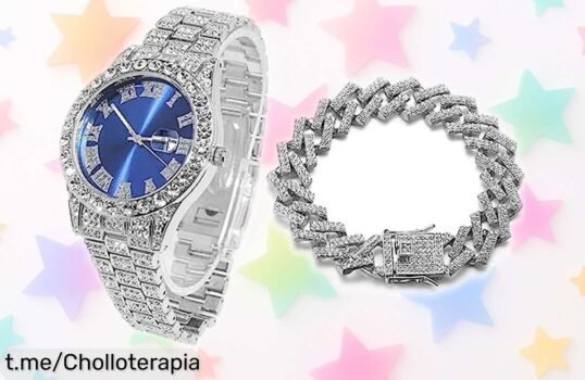 Impresionante reloj de hombre con esfera azul y cadena cubana, un ofertón que no volverás a ver ¡Luce increíble y siéntete poderoso antes de que se agote!