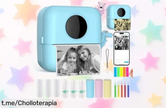 Impresora fotográfica portátil Blue que imprime al instante desde tu celular y viene con papeles. ¡No dejes pasar este precio rebajado, guarda tus recuerdos ya!