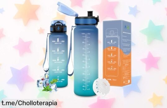 Increíble botella deportiva Vikaster de 1L con filtro y tapa fácil a precio rebajado para que te hidrates al máximo ¡No dejes que se agoten, siente la energía en cada sorbo ya!