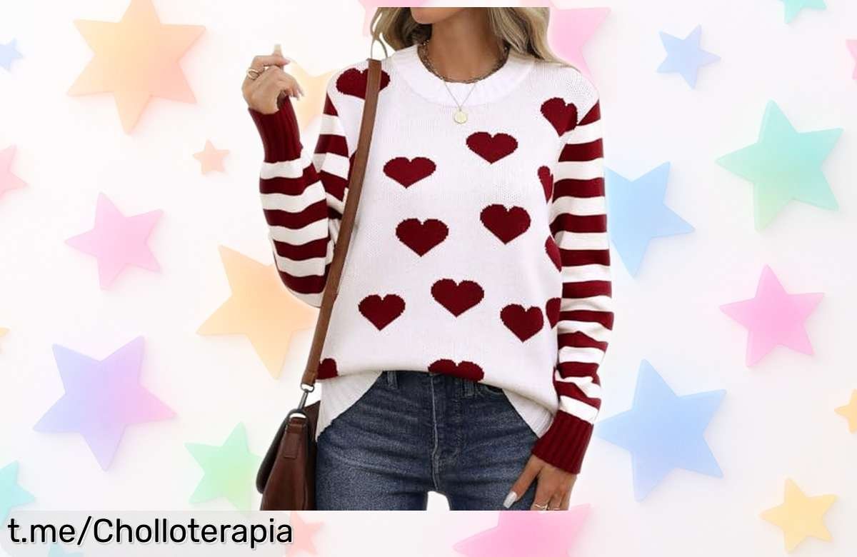 Jersey de Navidad mujer con diseño corazón rojo, ¡súper calentito y ahora a precio rebajado! No dejes escapar este super chollo para brillar en tus fiestas llenas de alegría.
