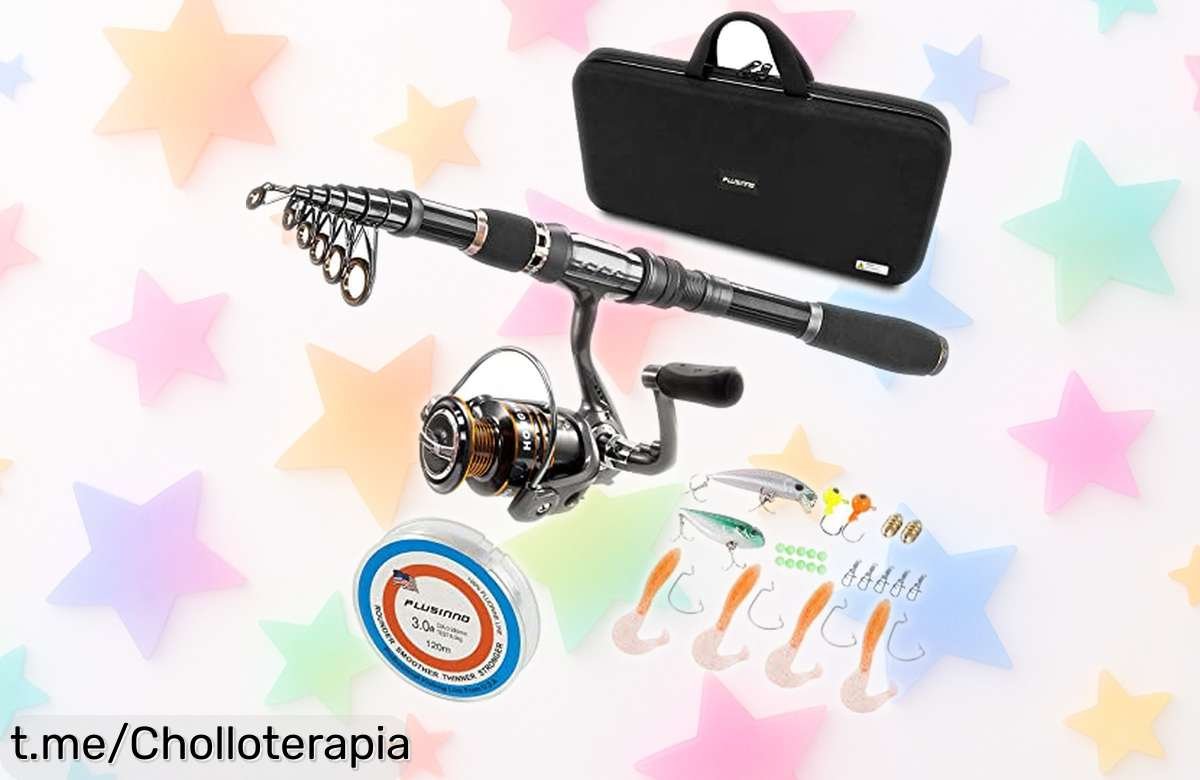 Juego completo de caña de pescar telescópica Plusinno a precio rebajado, disfruta la emoción con un super chollo que no querrás dejar pasar y siente cada captura como nunca antes.