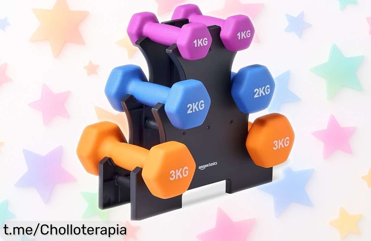 Juego de mancuernas Amazon Basics con soporte a precio loco: entrenar a tu ritmo, ¡no pierdas esta oportunidad y potencia tu fuerza ya mismo!