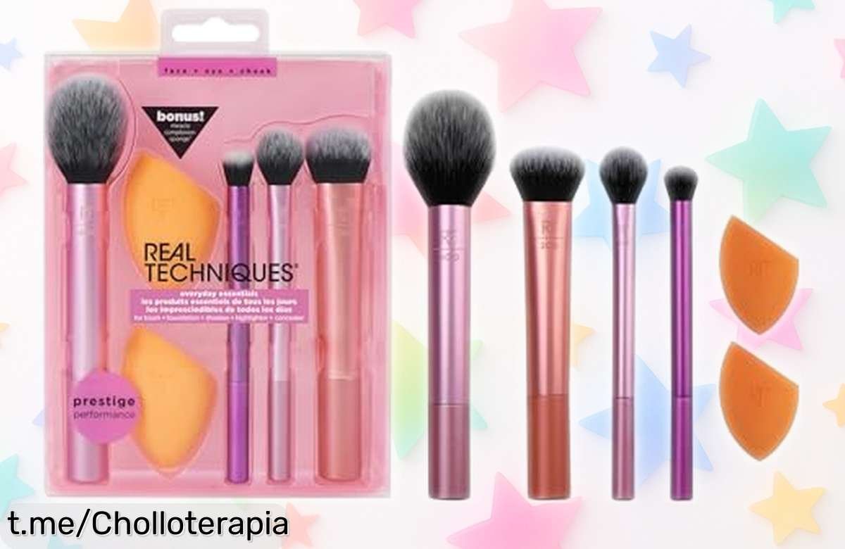 Kit de maquillaje Real Techniques con 4 brochas y 2 esponjas a precio rebajado, ¡la oportunidad que tu piel estaba esperando!