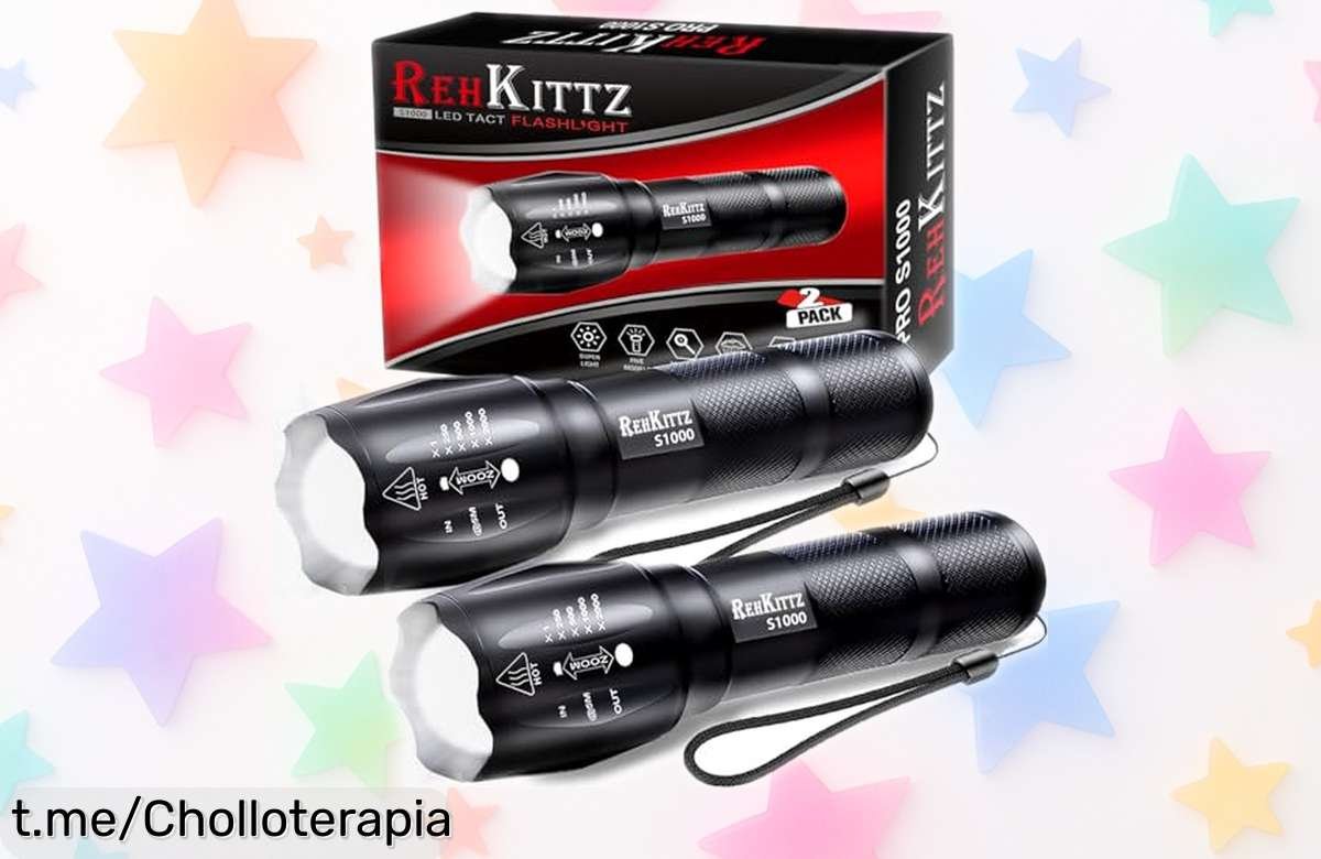 Linternas LED REHKITTZ de 2000 lúmenes con zoom ajustable, súper potentes y en oferta limitada. Aprovecha este precio loco para iluminar tus aventuras más épicas ya mismo.