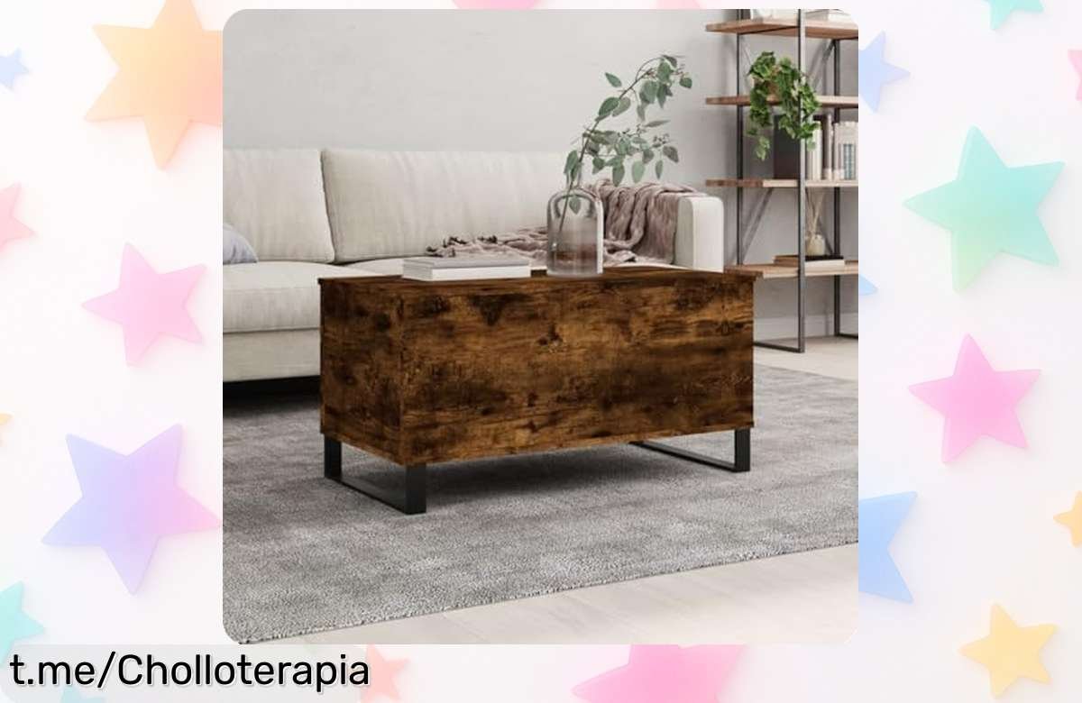 Mesa de centro Bowekam en roble ahumado, diseño moderno y elegante con rebaja imperdible; transforma tu salón hoy mismo antes de que se acaben.