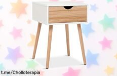 Mesilla de noche escandinava con cajón y diseño moderno a precio rebajado, ¡no la dejes escapar! Dale estilo a tu habitación y disfruta del montaje fácil.