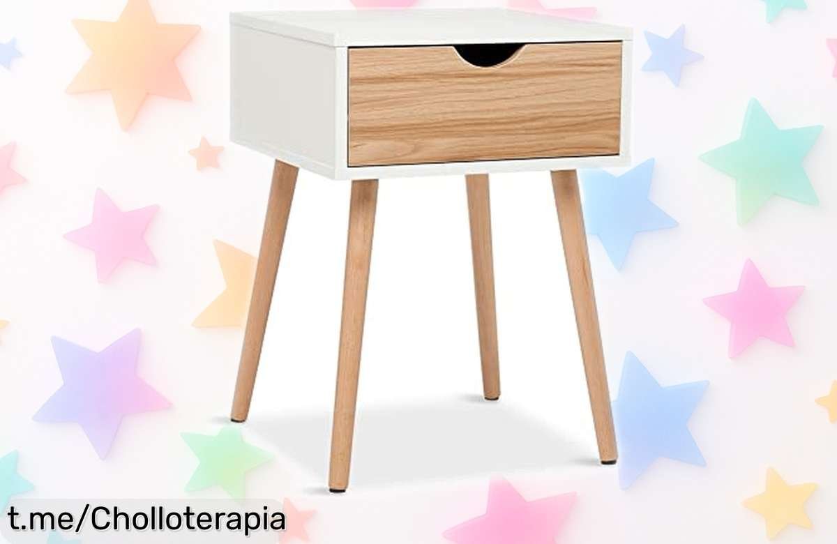 Mesilla de noche escandinava con cajón y diseño moderno a precio rebajado, ¡no la dejes escapar! Dale estilo a tu habitación y disfruta del montaje fácil.