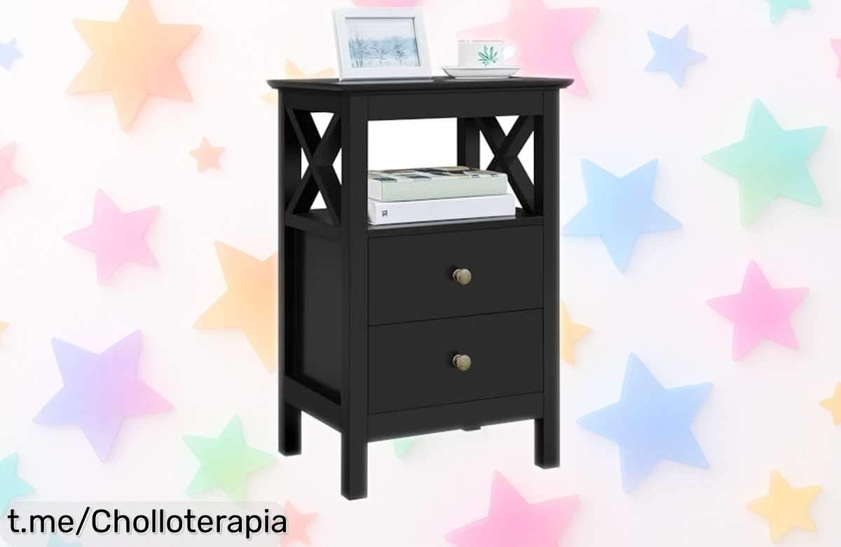 Mesita de noche moderna Yaheetech con 2 cajones a precio rebajado, ¡dale un toque increíble a tu habitación y guarda todo sin complicaciones!