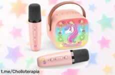 Micrófono inalámbrico doble para niños con luces LED y efectos de voz, un ofertón que hará brillar tus fiestas ¡No te lo pierdas y crea recuerdos únicos ahora!