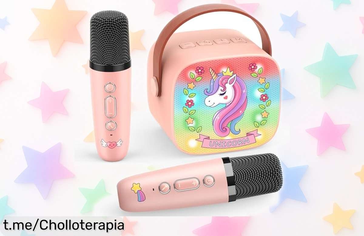 Micrófono inalámbrico doble para niños con luces LED y efectos de voz, un ofertón que hará brillar tus fiestas ¡No te lo pierdas y crea recuerdos únicos ahora!