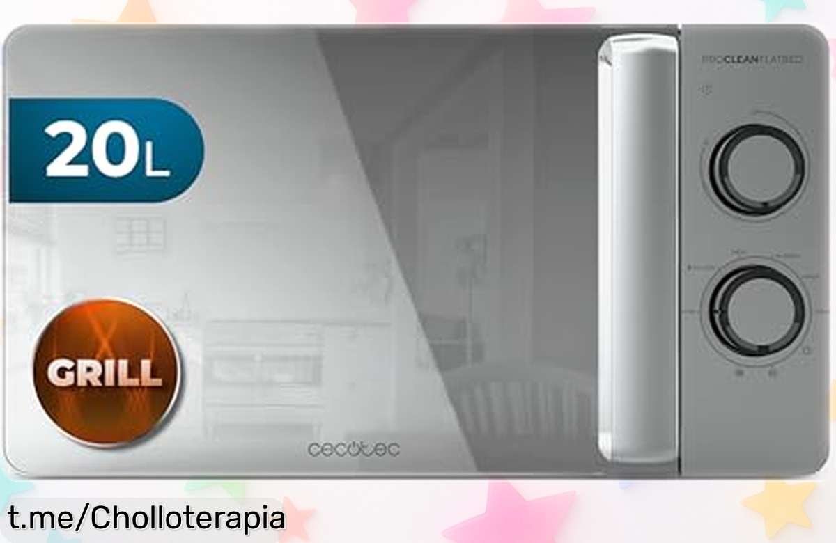 Microondas Cecotec de 20L con grill potente, ¡precio rebajado y cocina rápida! Disfruta platos crujientes ya. No dejes pasar esta oferta única en tu cocina.