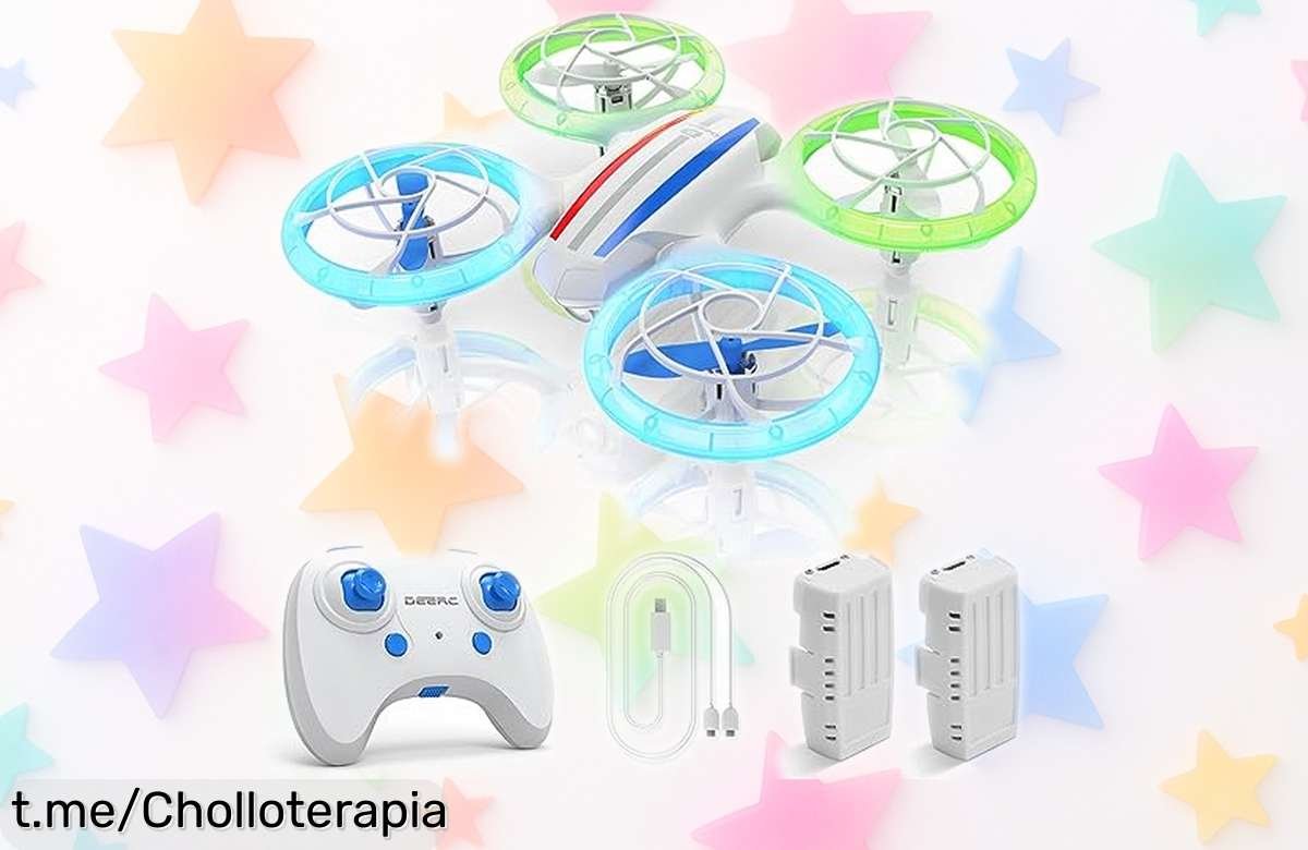 Mini drone fácil de volar con luces LED y doble batería, ¡aprovecha este super chollo por tiempo limitado y asegúrate horas de diversión segura!