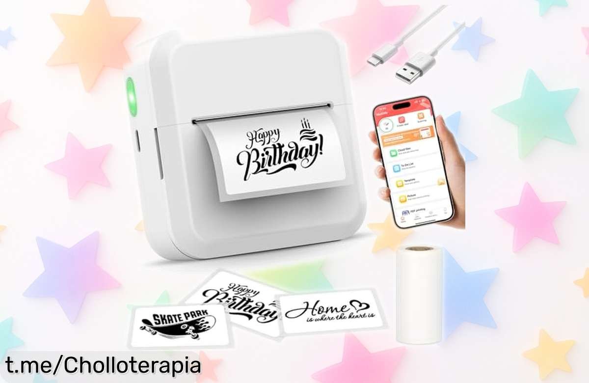 Mini impresora de etiquetas Bluetooth súper compacta, ¡rebajada de precio! Imprime al instante desde tu móvil y no te pierdas este super chollo que se agota rápido.