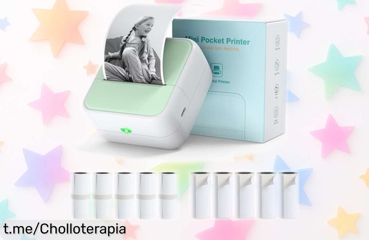 Mini impresora térmica Bisofice para móvil con Bluetooth y 11 rollos de papel a un precio loco, ¡captura tus momentos al instante en grandioso estilo!