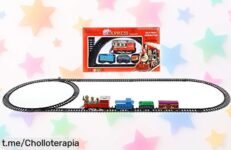 Mini tren de Navidad súper compacto con 11 piezas y rieles incluidos, ¡rebajado a un precio que no creerás! Haz que estas fiestas sean mágicas y divertidas. ¡No te quedes sin el tuyo!