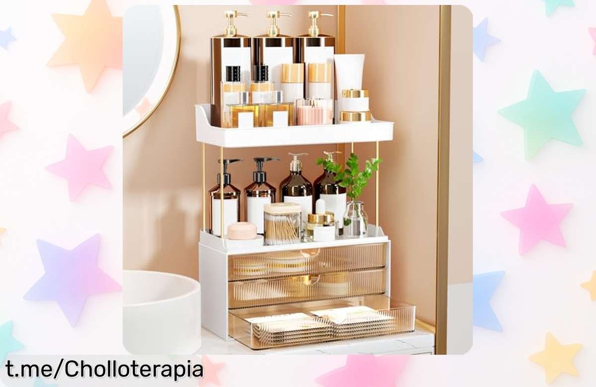 Organizador de maquillaje OrderlyGo de 2 niveles y 3 cajones a precio rebajado, transforma tu tocador en un paraíso ordenado ¡No te lo pierdas!