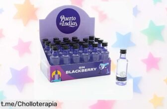 Pack 24 miniaturas de ginebra Puerto de Indias alucinantes con sabores a moras, violeta y canela, ¡ofertón que vuela para disfrutar la magia en cada brindis!