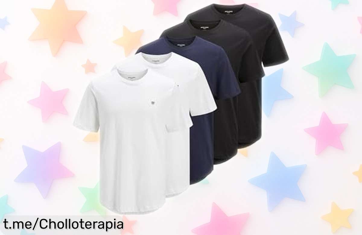 Pack 3 camisetas Jack & Jones básicas y resistentes a precio loco, diseño clásico que nunca falla. ¡No dejes pasar este super chollo y vístete siempre con estilo!
