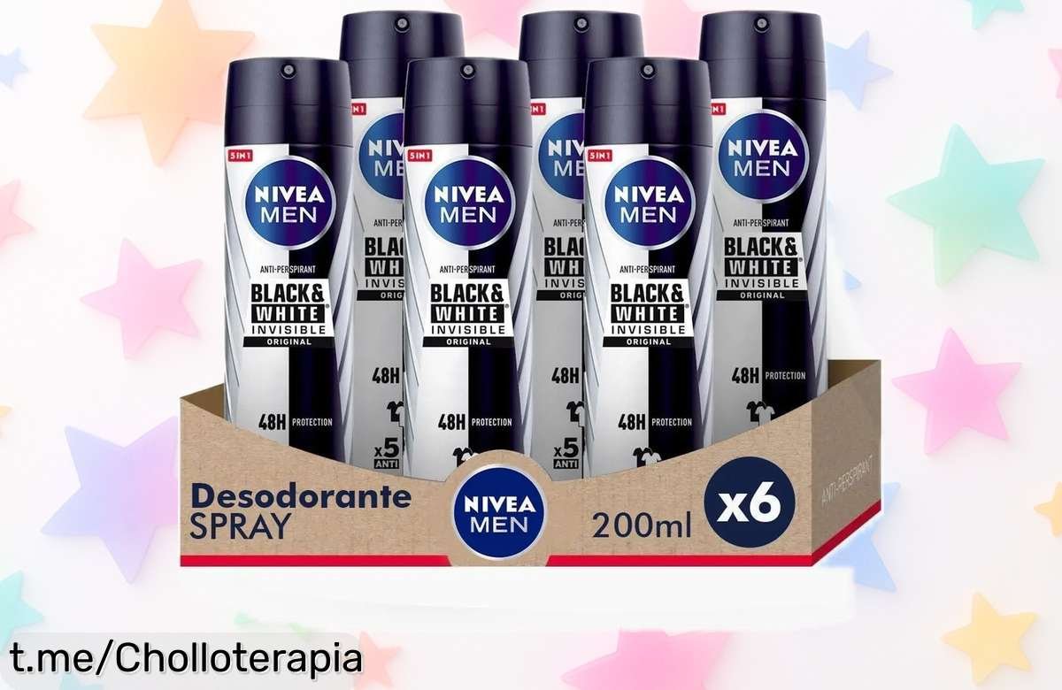 Pack ahorro de desodorantes Nivea Men Black & White 200ml x 6 unidades a precio loco, no te pierdas este ofertón y asegura tu frescura con estilo ¡consíguelo ya antes de que se acabe!