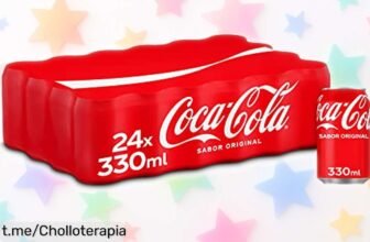 Pack de 24 latas de CocaCola sabor original, aprovechando precio rebajado para no quedarte sin energía y disfrutar cada momento. ¡No te pierdas esta oferta refrescante que vuela!