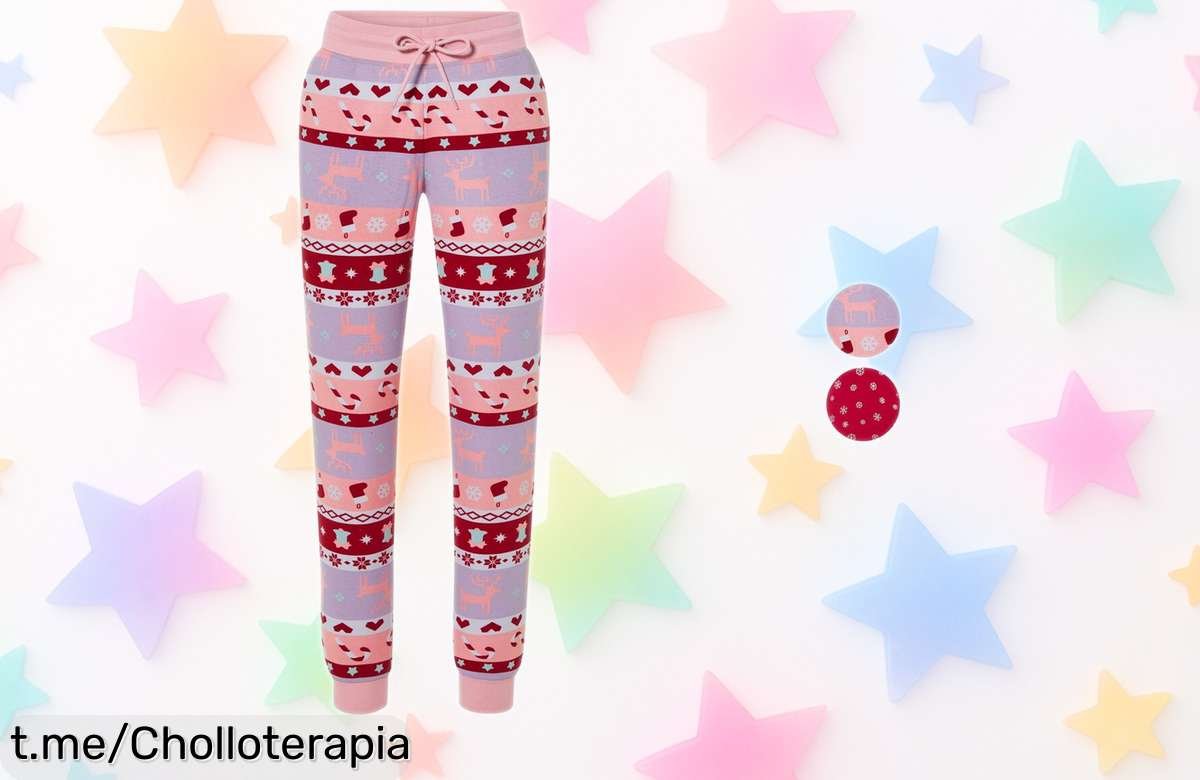 Pantalón navideño para mujer en rosa y rojo: ¡aprovéchalo a precio loco antes de que se acabe este super chollo y brilla con estilo estas fiestas!