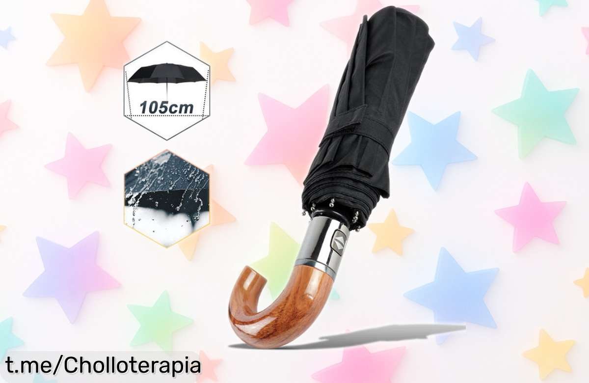 Paraguas automático de cuero británico, resistente al viento y en oferta limitada: ¡elige estilo y resistencia antes de que se agote este super chollo!