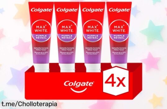 Pasta de dientes blanqueadora Colgate Max White Purple Reveal x4 en súper chollo: sonrisa radiante, frescura duradera y precio rebajado. ¡No dejes escapar esta oferta limitada!