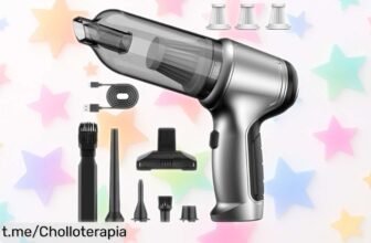 Potente aspirador de mano y coche con filtro HEPA: captura toda la suciedad y los pelos. ¡Precio rebajado, no lo pienses más! Aprovecha este super chollo antes de que se agote.