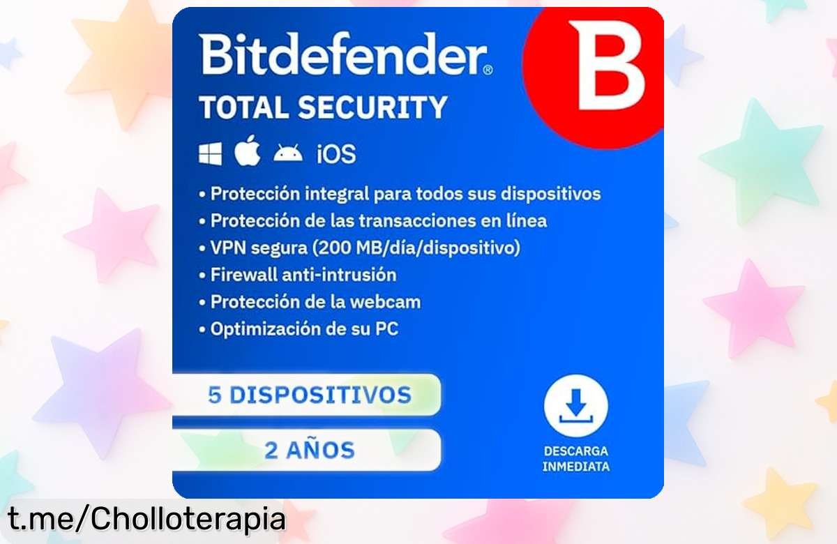 Protección total para 5 dispositivos con Bitdefender Total Security: super chollo rebajado que frena hackers y fraudes. ¡No dejes escapar esta oportunidad y asegúrate ya tu tranquilidad!