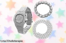 Reloj con diamantes engastados a mano y collar incluido, ¡precio rebajado en oferta limitada! No dejes que este chollazo se escape, brilla como nunca.