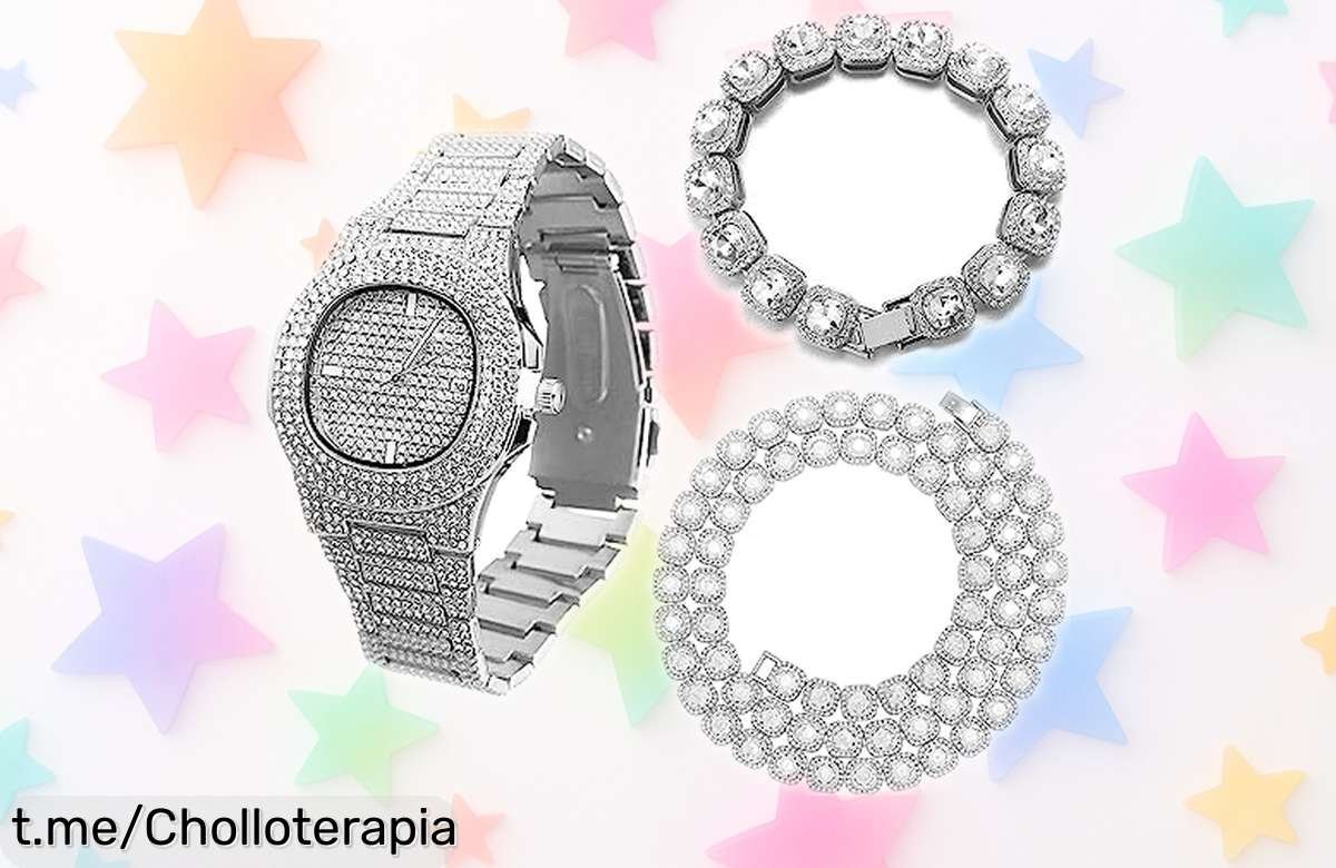 Reloj con diamantes engastados a mano y collar incluido, ¡precio rebajado en oferta limitada! No dejes que este chollazo se escape, brilla como nunca.