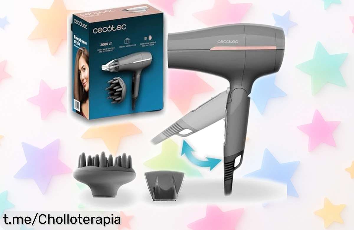 Secador de pelo Cecotec de viaje, 2000W con suave cuidado capilar y anilla para colgar. ¡Aprovecha esta caída de precio increíble antes que se acabe!