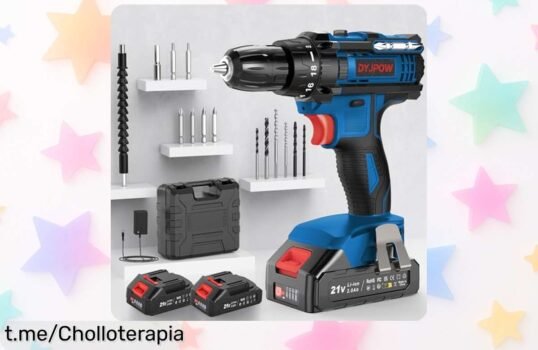 Taladro atornillador DYJPOW con 2 baterías y luz LED, ahora a precio rebajado; no dejes escapar este super chollo para tu bricolaje y dale vida a tus proyectos ya mismo.
