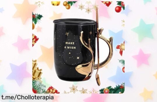 Taza navideña adorable de ciervo con tapa y cuchara a precio loco para disfrutar cada sorbo en fiestas, ¡no te quedes sin la tuya, corre que vuelan!