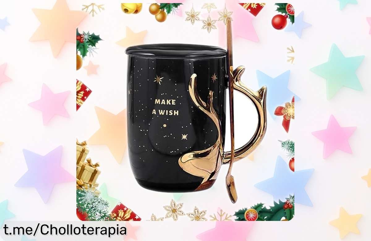 Taza navideña adorable de ciervo con tapa y cuchara a precio loco para disfrutar cada sorbo en fiestas, ¡no te quedes sin la tuya, corre que vuelan!