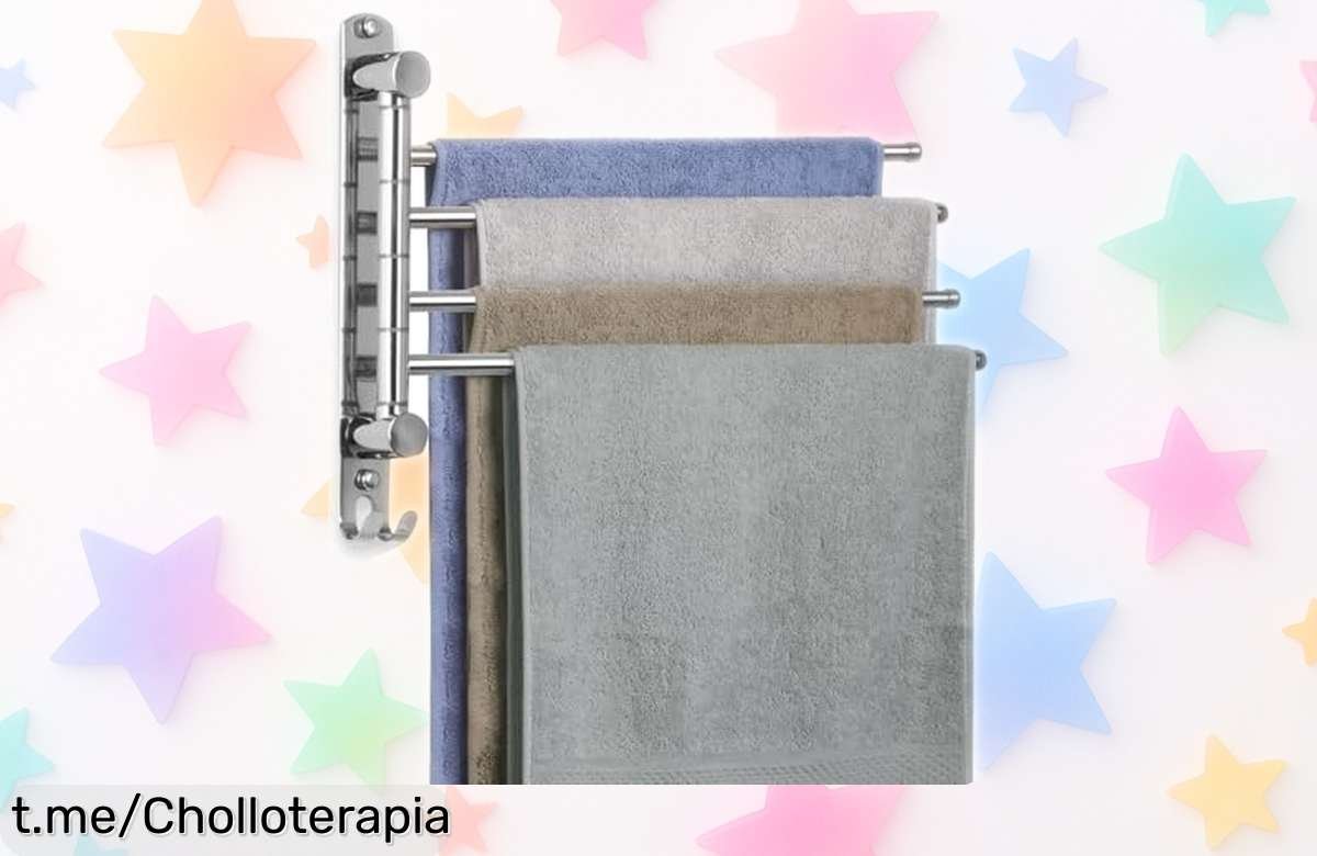 Toallero de pared con 4 brazos giratorios en acero inoxidable a un precio loco, ¡dale estilo y orden a tu baño ahora mismo antes que se acaben!