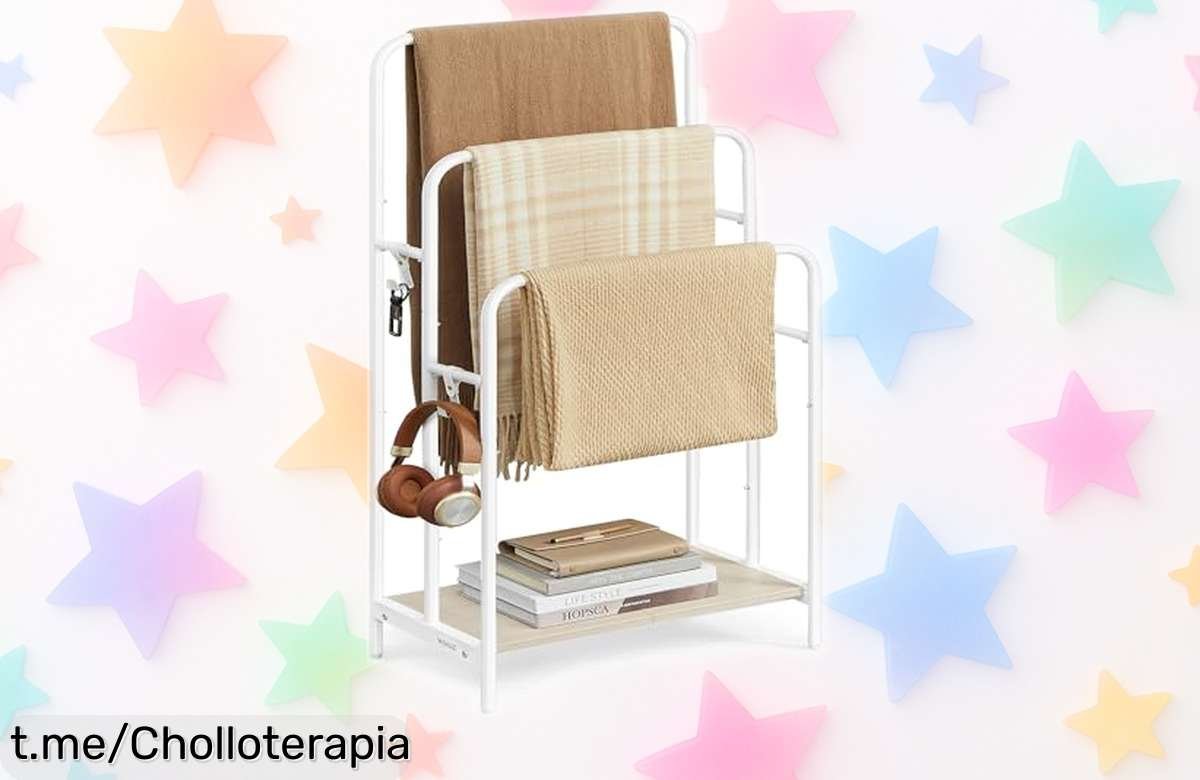 Toallero de pie Vasagle con 3 barras y 2 ganchos, ¡un súper chollo que no te puedes perder! Ordena tu baño ahora antes de que se acabe este descuentazo.