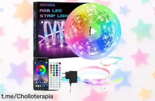 Transforma tu hogar con la tira LED HOVVIDA de 5M ¡Brillo y música en perfección a un precio rebajado! Dale vida a cada rincón, pero apúrate, oferta limitada.