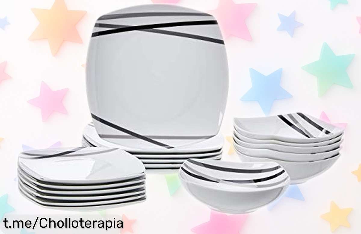 Vajilla de porcelana Amazon Basics para 6 personas, ¡rebajada y lista para hacer tus comidas más especiales! Aprovecha este ofertón antes de que se agote.