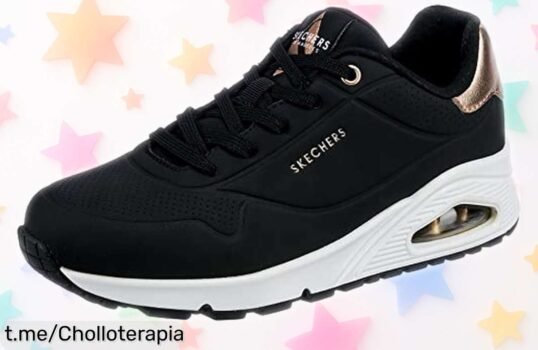 Zapatillas Skechers negras para mujer con suela resistente a un precio que vuela: ¡No dejes pasar estas pisadas llenas de energía y estilo antes de que se agoten!